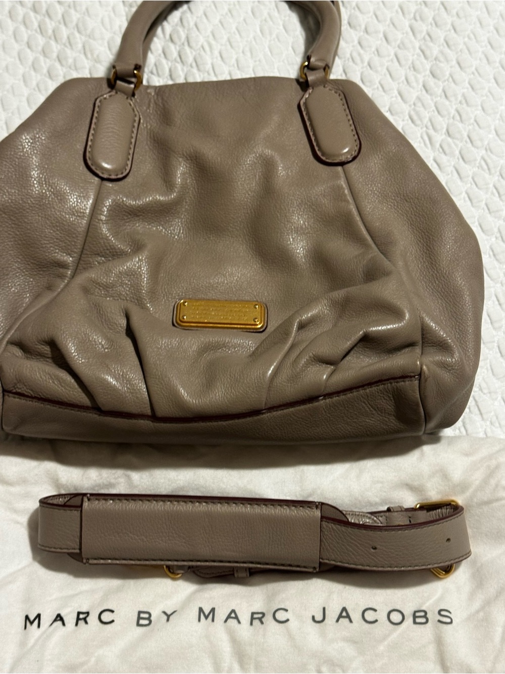 Marc by Marc Jacobs Taupe Pebble Leather Satchel with Gold Plate